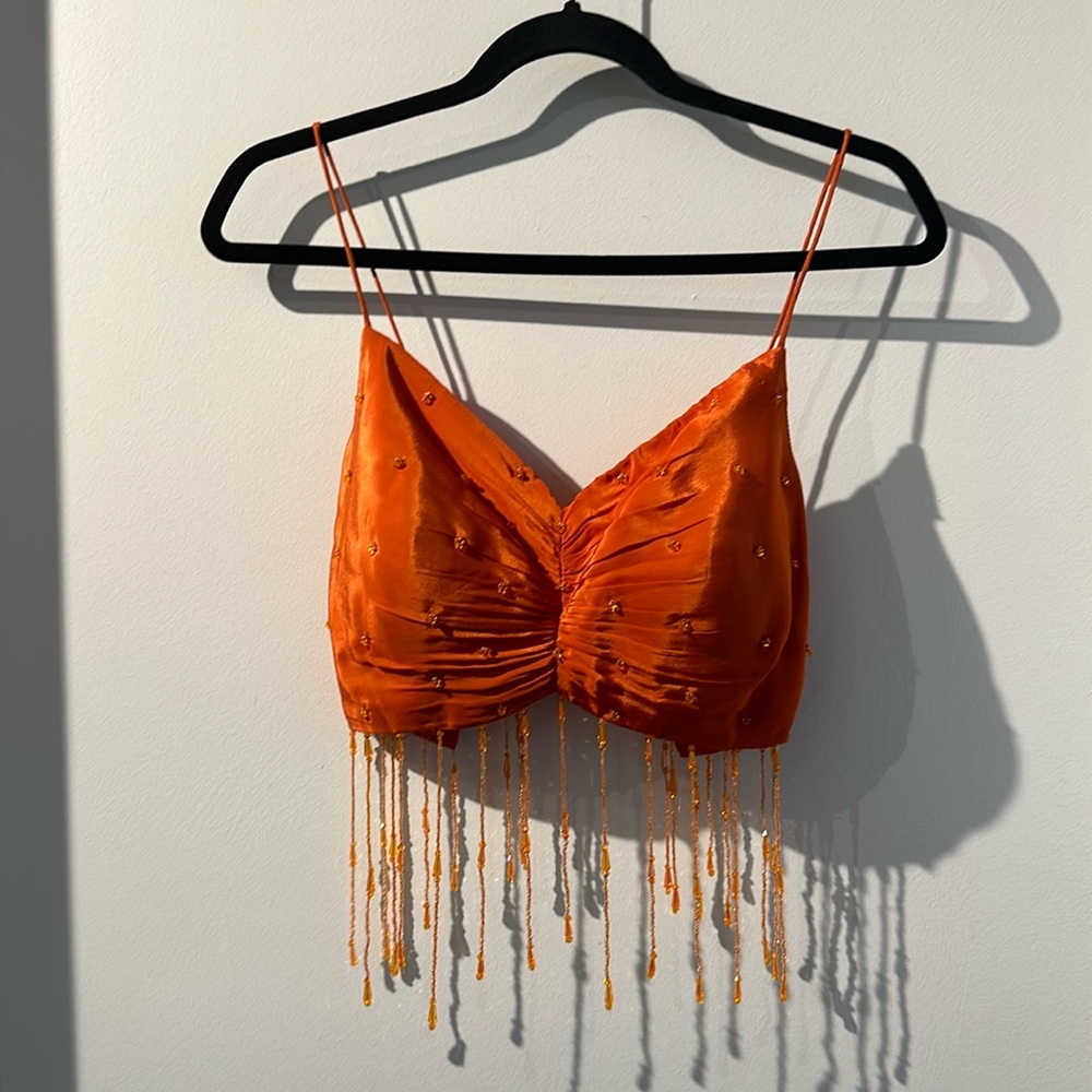 Orange beaded crop top blouse